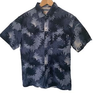 Vstr Shirt Mens Size Medium Blue Floral Linen Blend Button Up Short Sleeve